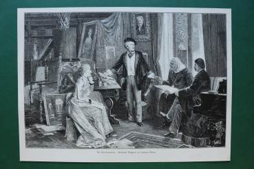 Wood Engraving W Beckmann 1890-1900 Richard Wagner in his home